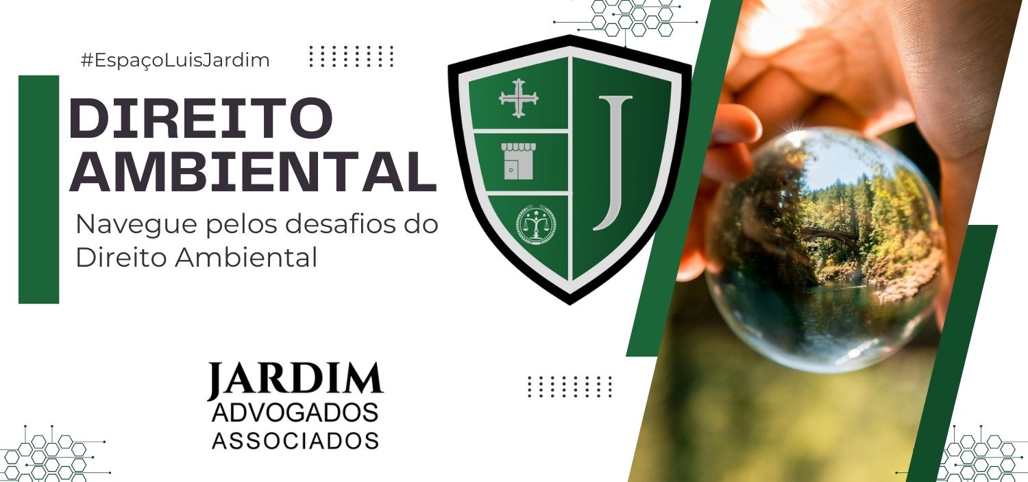 Advogado analisando documentos ambientais com fundo de floresta